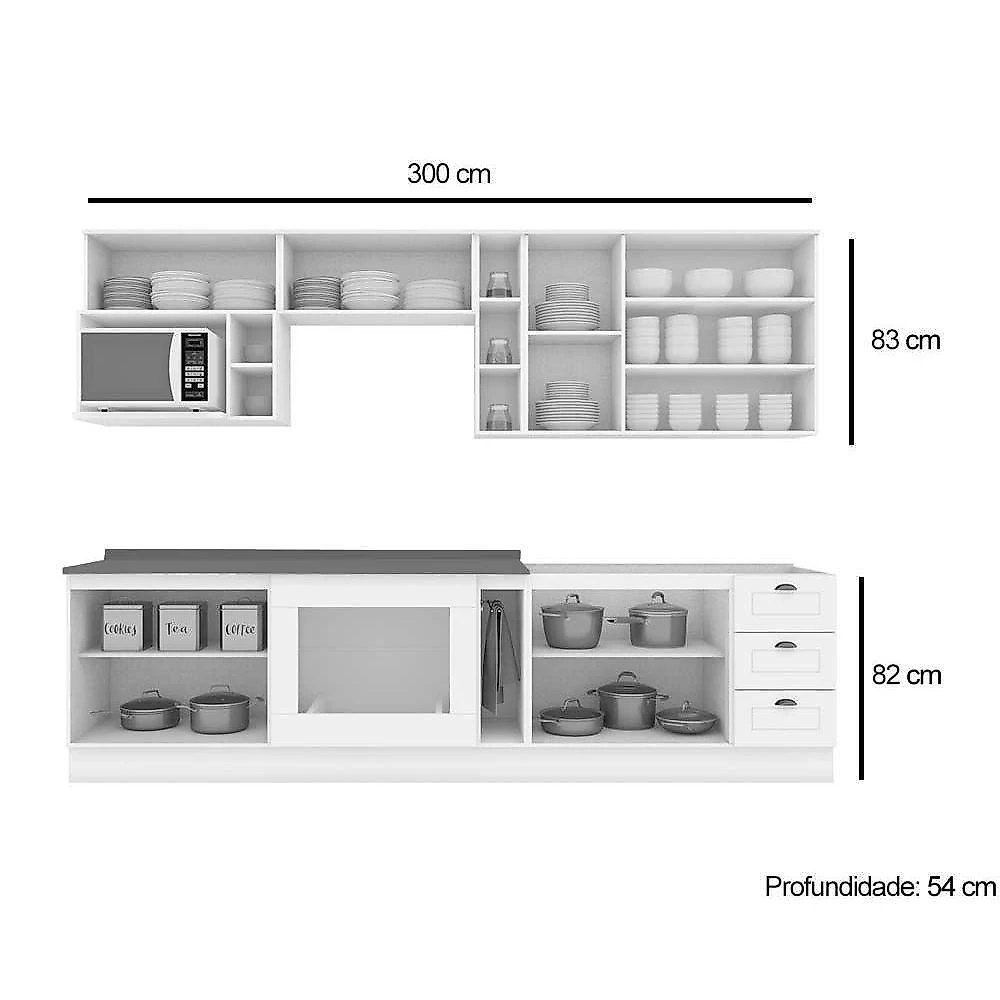 Cozinha Modulada Americana Completa 12 Peças 5aéreos+4balcões+3complementos Cz314 Cinza2 Aéreos + 1 Balcão + 1 Complemento