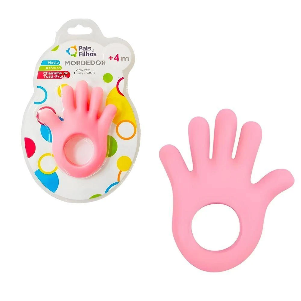 Mordedor de Mãozinha Alivia a Dor da Dentição Design em Forma de Mão Rosa Pais & Filhos