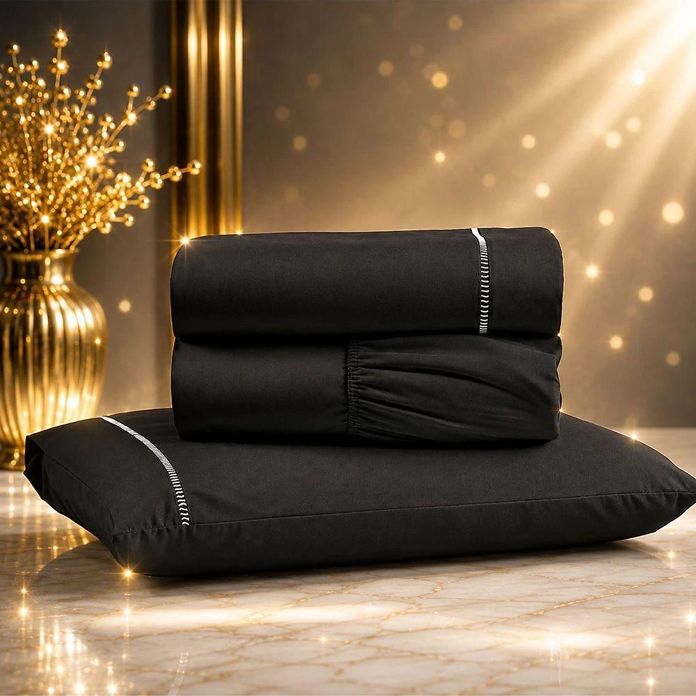 Jogo de Cama Quality Solteiro 3 Peças Micropercal 600 Fios Preto Casa Show Enxovais