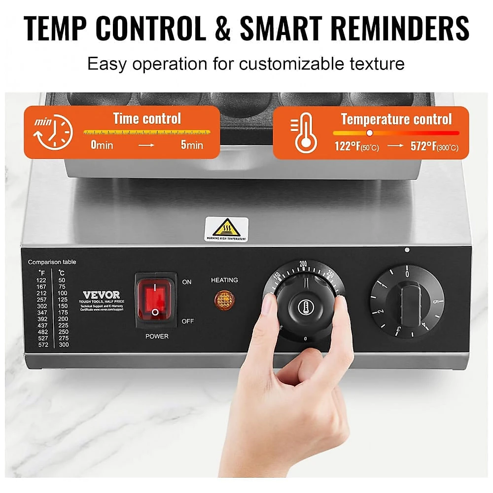 Máquina de Poffertjes Mini Panquecas VEVOR 25 Cavidades Ø43mm Inox Controle de Temperatura 1700W 110V