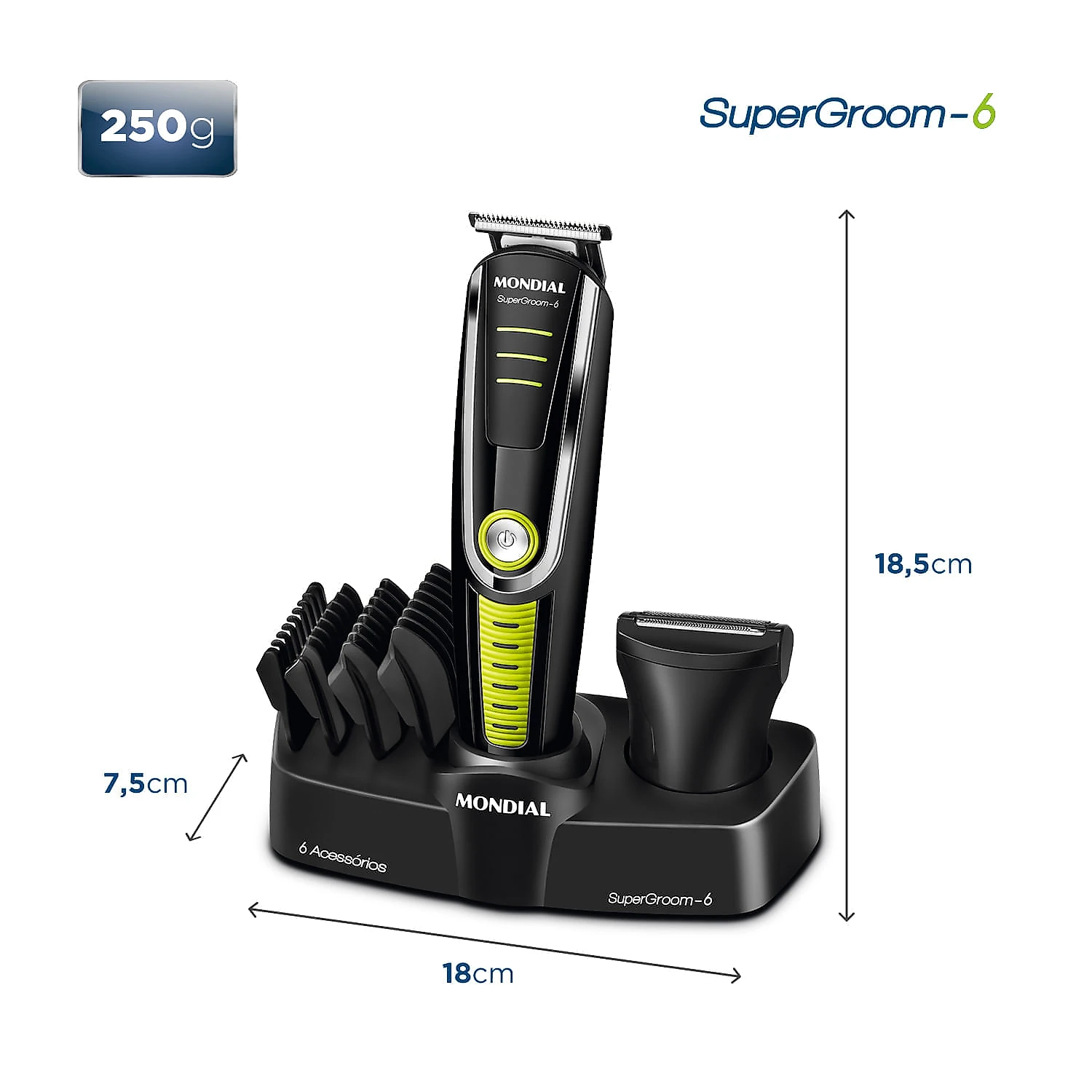 Kit Aparador de Pelos 6 em 1 Mondial Super Groom BG-04 Bivolt Bivolt