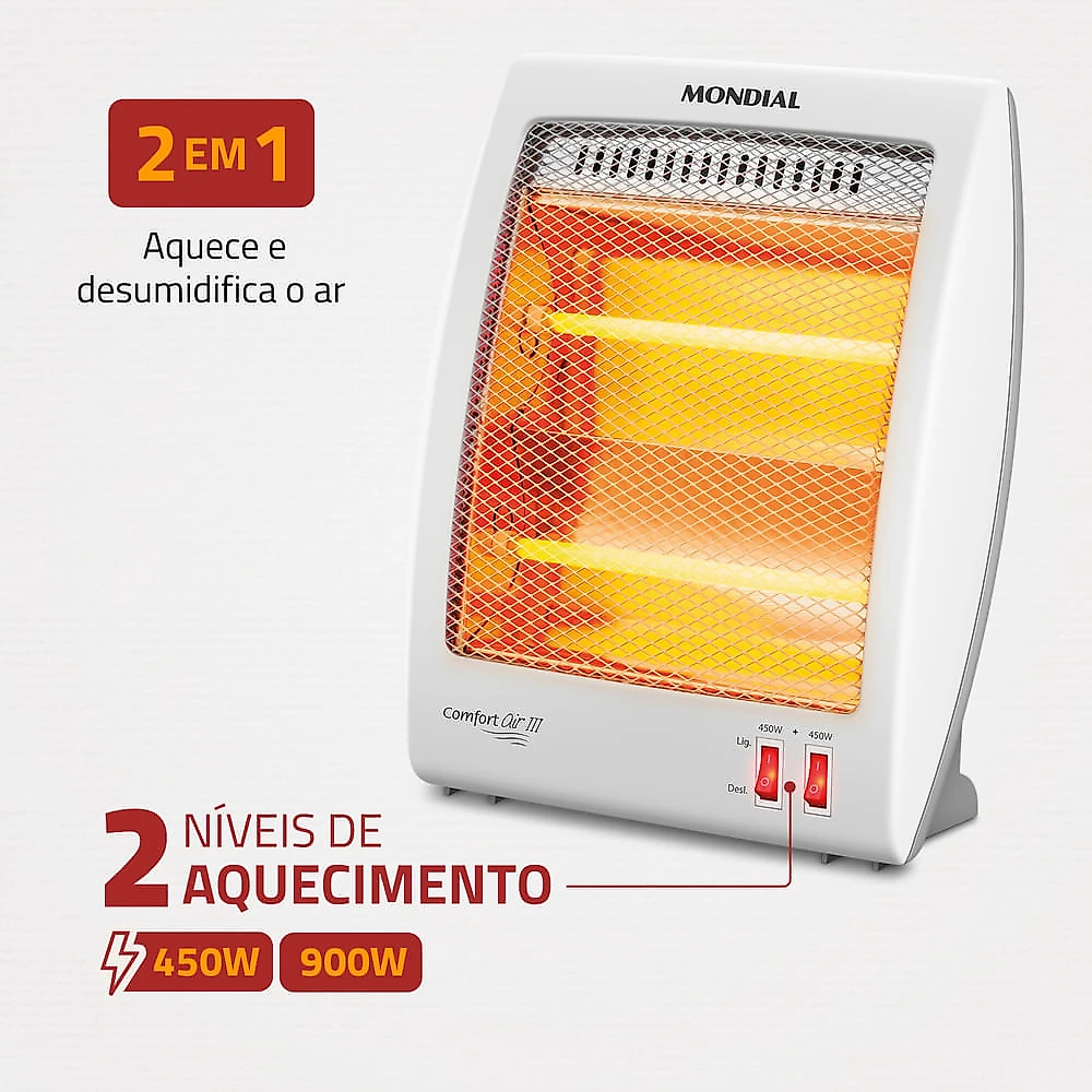 Aquecedor Quartzo Comfort Air III Mondial Branco/Cinza 900W A-16 127V