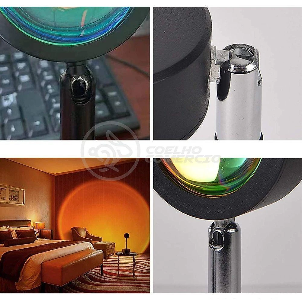 Luminária Projetor Mini Ring Light Sunset Pôr do Sol com Luz Circular Colorida Amarelo Smart Tech