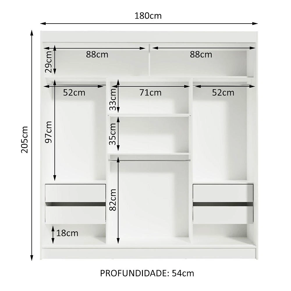Miniatura Guarda-Roupa Casal Madesa Reno 3 Portas de Correr com Espelho - Branco Branco
