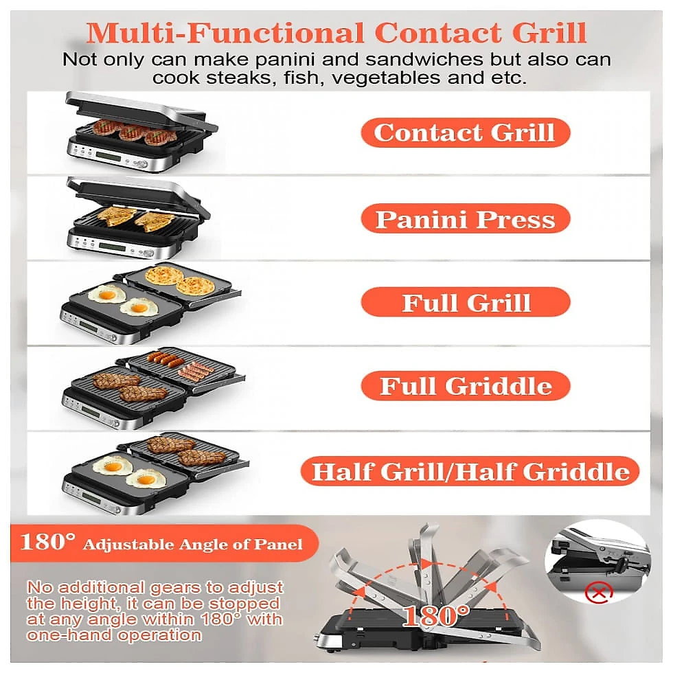 Churrasqueira Elétrica Grill 5 em 1 com Placas Removíveis. 110V 1600W, CATTLEMAN CUISINE, Prata