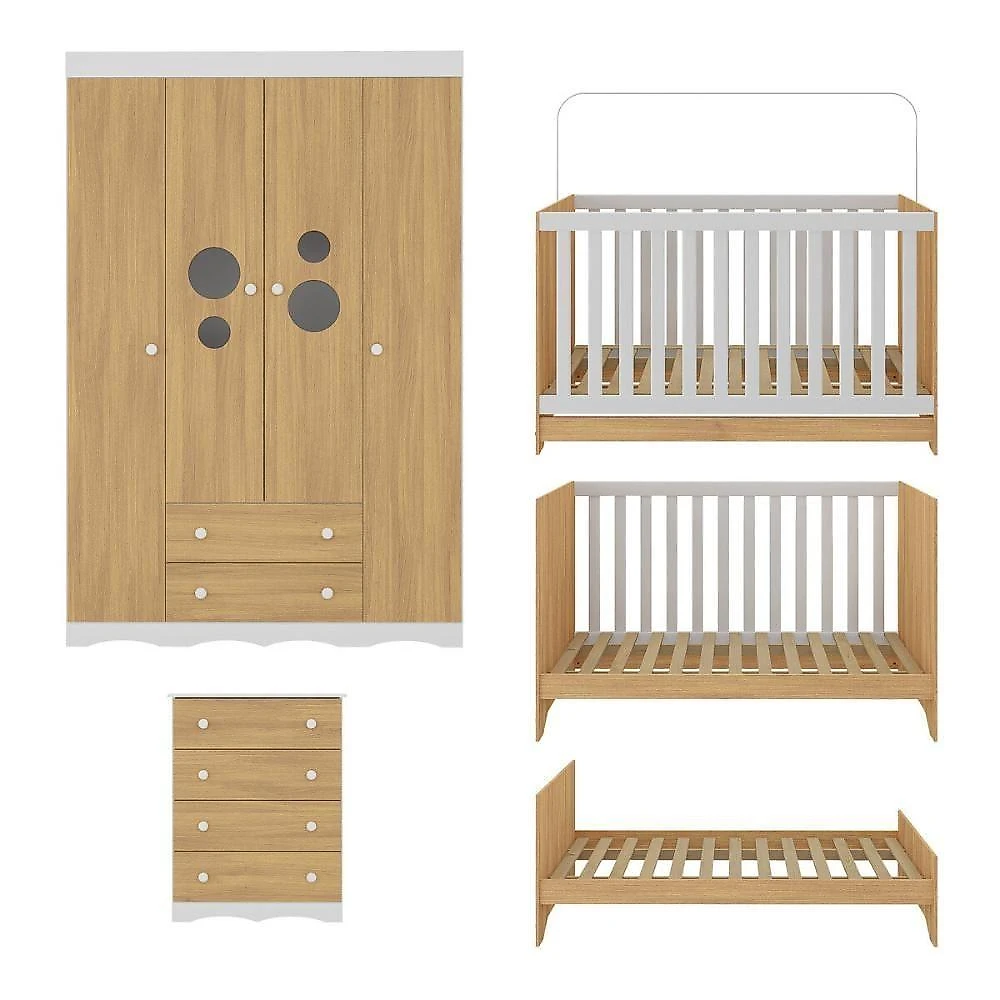 Quarto De Bebê Completo Com Berço Americano 3 Em 1 Sonho Multimóveis MP4619 Branco-madeirado