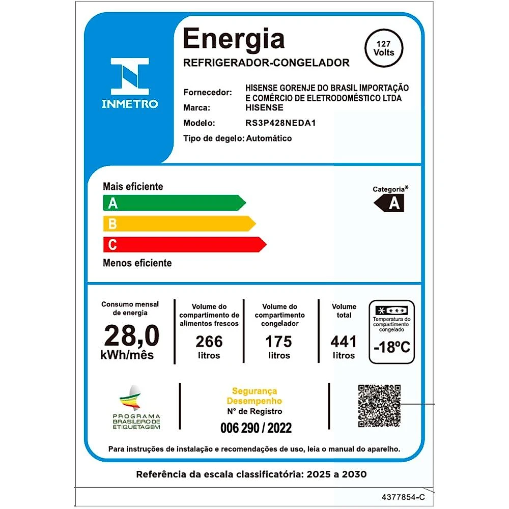 Geladeira Hisense Inverter Side by Side RS3P428, 441 Litros, Inox - 110 Volts