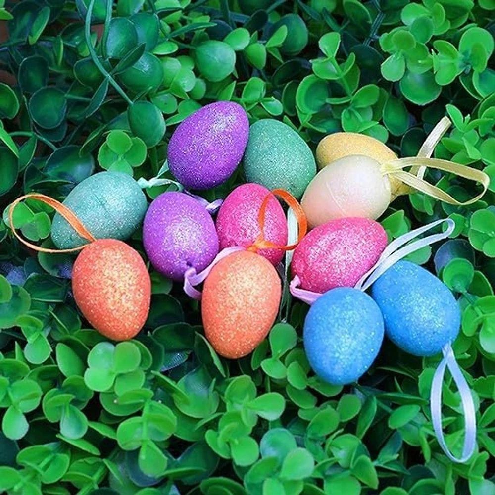 Enfeite Decorativo de Páscoa 12 Ovos Pendentes Coloridos para Decoração de Ambientes Vermelho