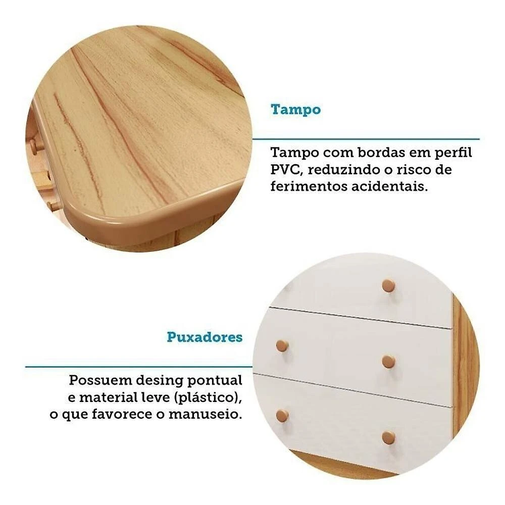 Quarto de Bebê com Cômoda 3 Gavetas e Berço Americano 100% Mdf Teka Espresso Móveis Branco Brilho/Amêndoa