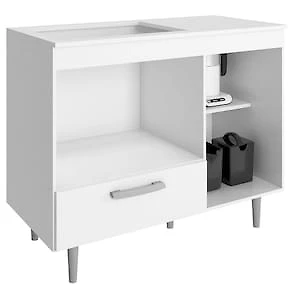 Miniatura Balcão para Cooktop 4 Bocas Poliman Alecrim com Nicho para Micro-ondas, 1 Porta, 1 Gaveta e 1 Prateleira - Branco