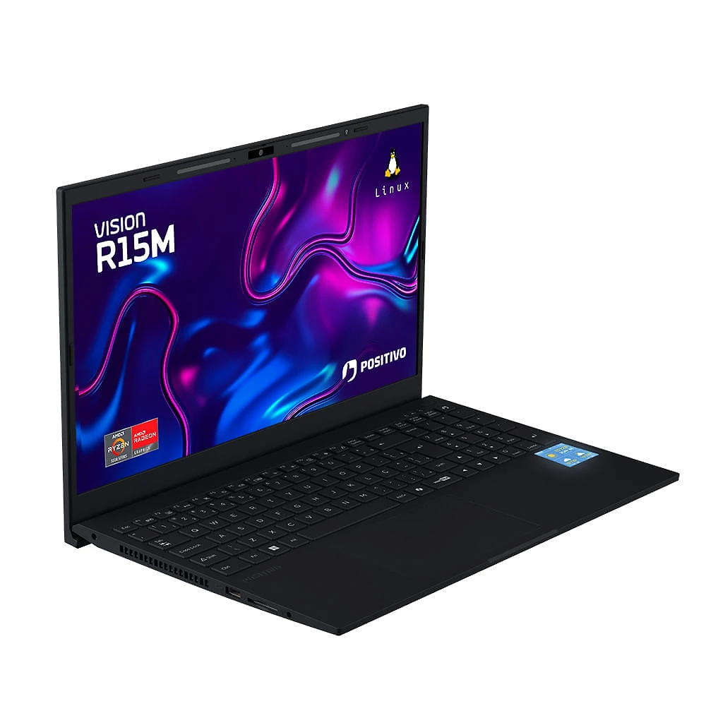 Notebook Positivo Vision R15M AMD® Ryzen 5-5625U Linux 16GB RAM 512GB SSD Wi-Fi 6 15” Full HD IPS Minitela - Preto