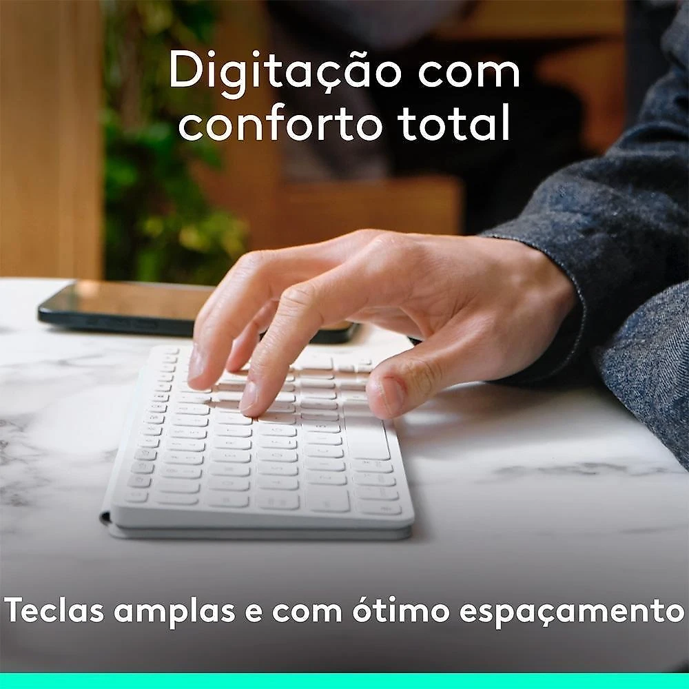 Teclado Sem Fio Logitech Keys-To-Go 2, Bluetooth, para Tablets, macOs, Windows, Capa Integrada, Claro - 920-012919