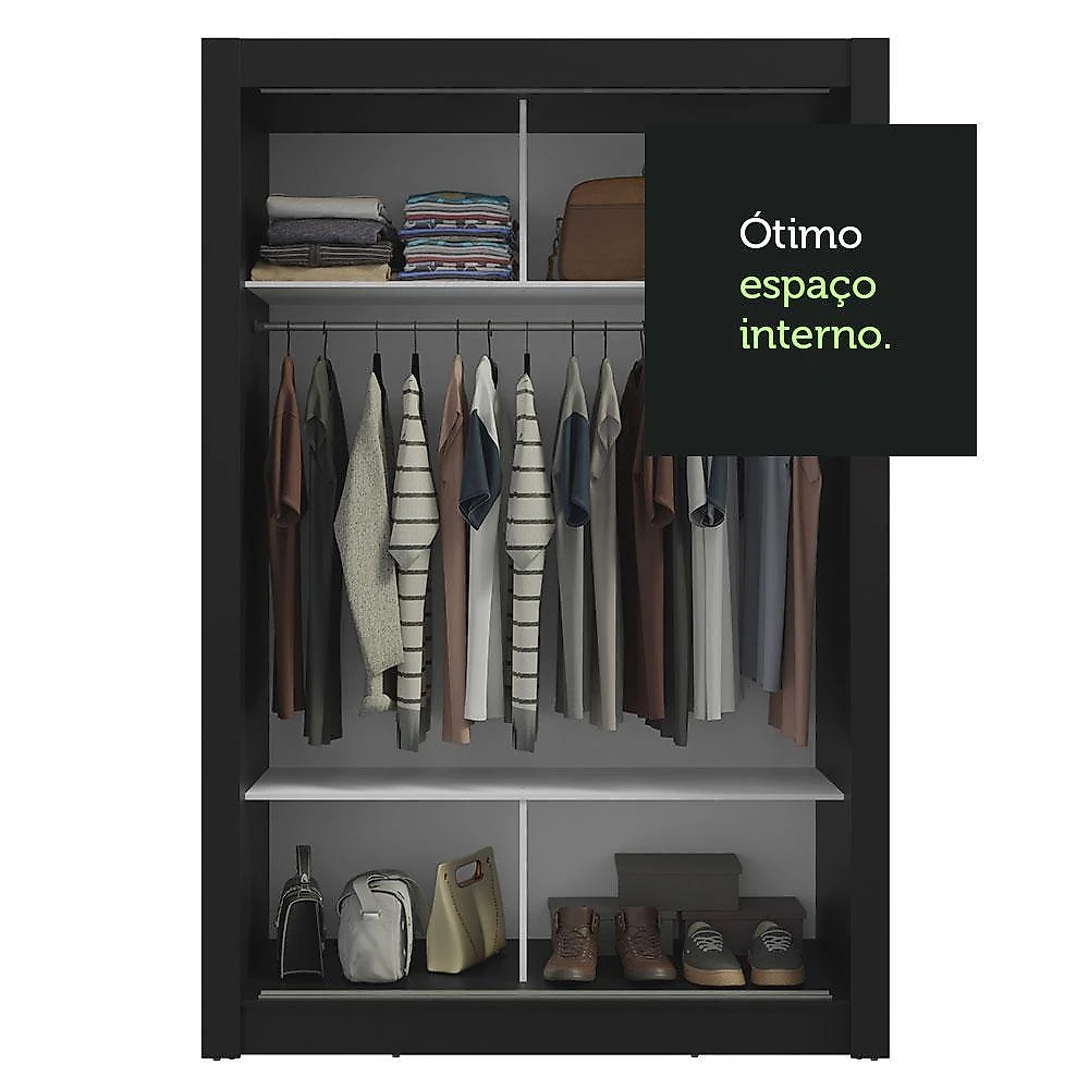 Guarda-roupa solteiro 2 portas de correr com espelho preto milano madesa