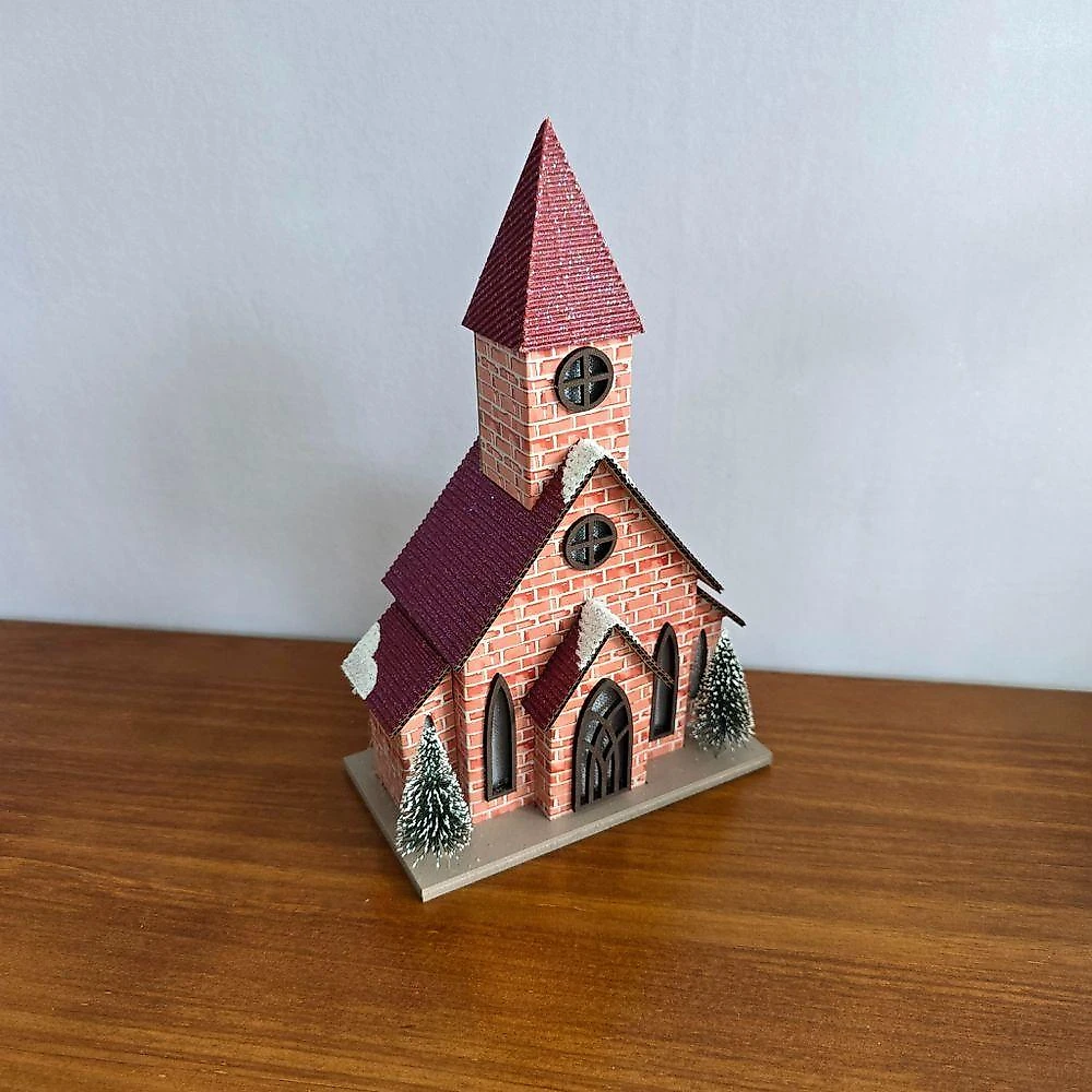 Igreja Decorativa de Natal com Led 26cm Iluminação em MDF Cinza Tok da Casa