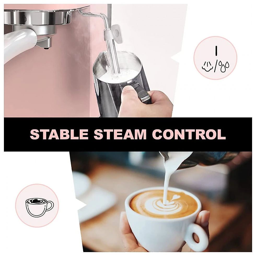 Máquina de Café Expresso com Bocal de Leite, 110V, Laekerrt CMEP01, Rosa