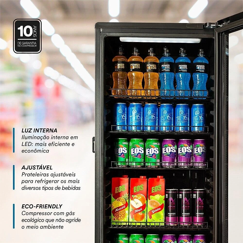 Refrigerador Expositor Vertical EOS 198 Litros Eco Gelo Digital All Black EEV200P 110V