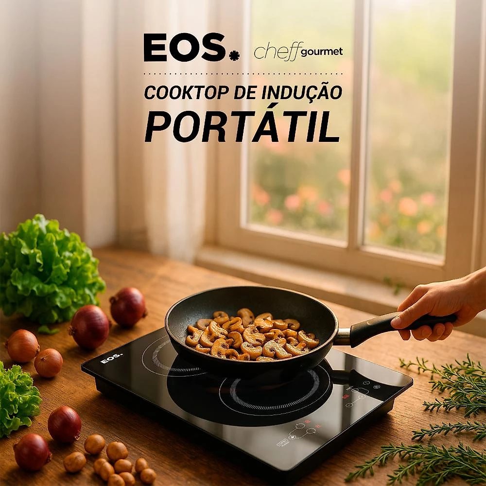 Cooktop de Indução 2 Bocas Portátil EOS Cheff Gourmet Preto 3300W ECI02EPP 220V