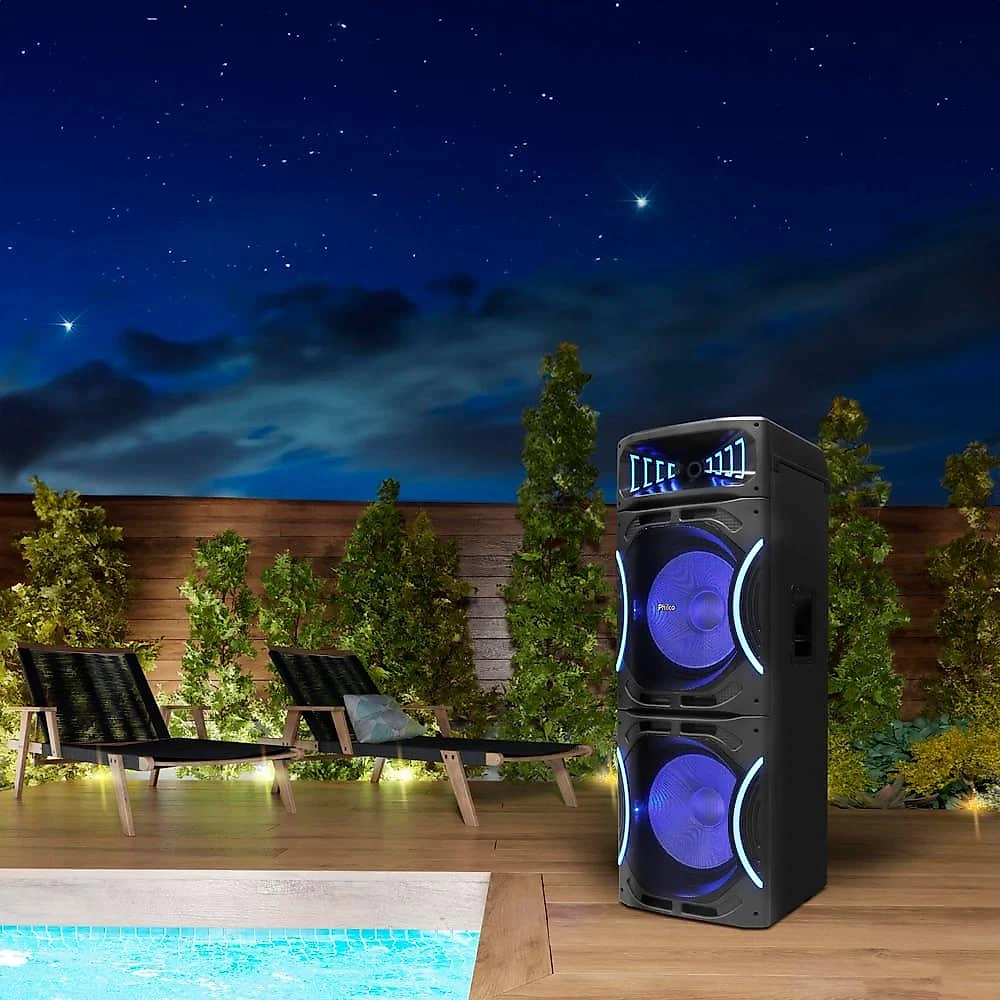 Caixa de som amplificada philco pcx35000 bluetooth 3500w rádio fm função ex bass e flash light bivolt