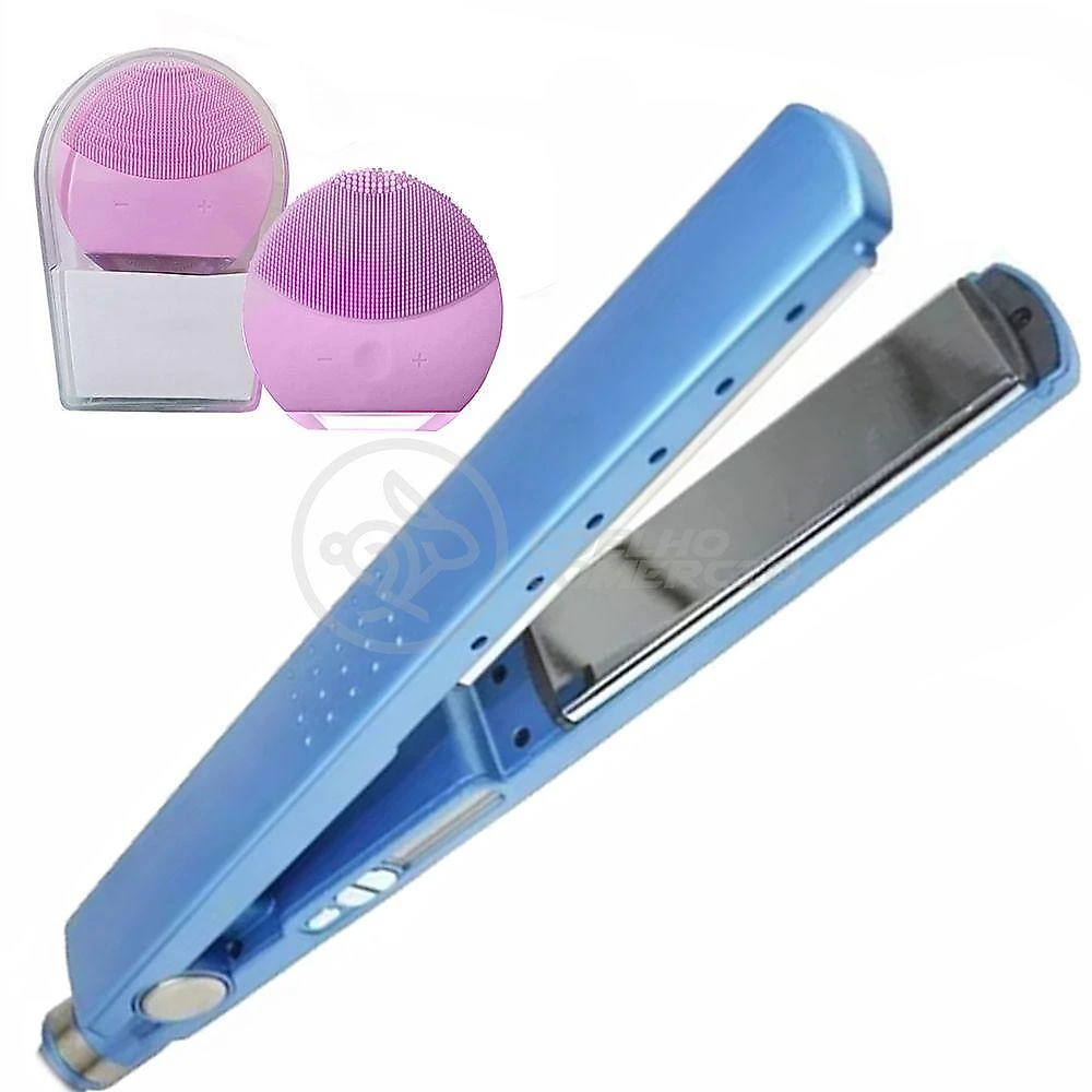 Kit 1 Prancha Nanotitanium + 1 Esponja Facial Rosa Bebê Nº13