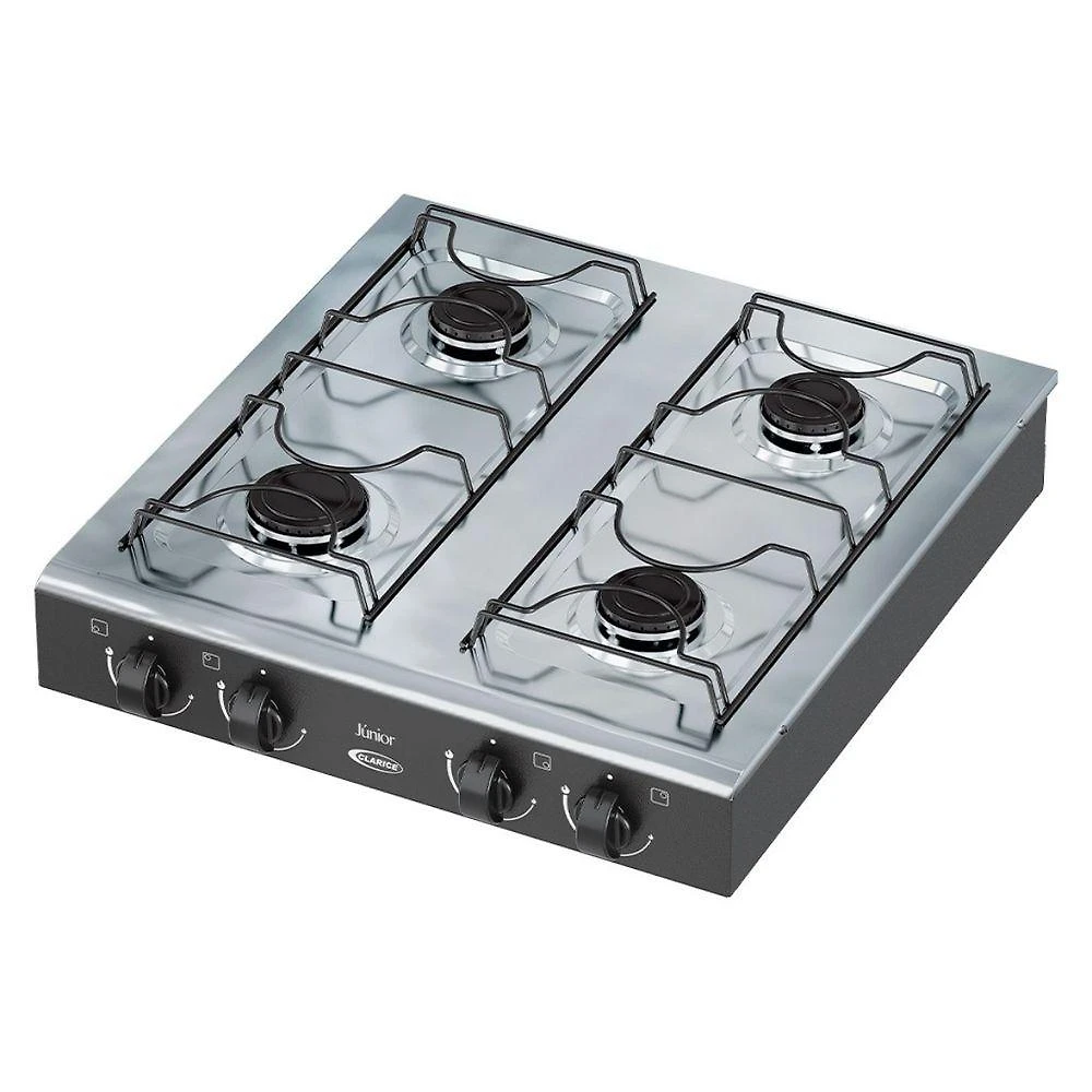 Fogão à Gás de Piso 4 Bocas Gás Clarice Júnior Cooktop Vidro Temperado Automático Preto