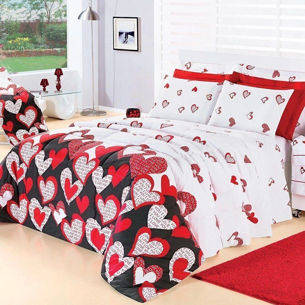 Kit Edredom Desire Casal Padrão 5 Peças Percal 200 Fios 100% Algodão - Estampa Love