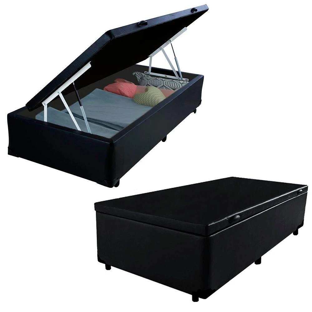 Cama Box Baú Solteiro Sintético Mega Cama Preto 88x188x45cm