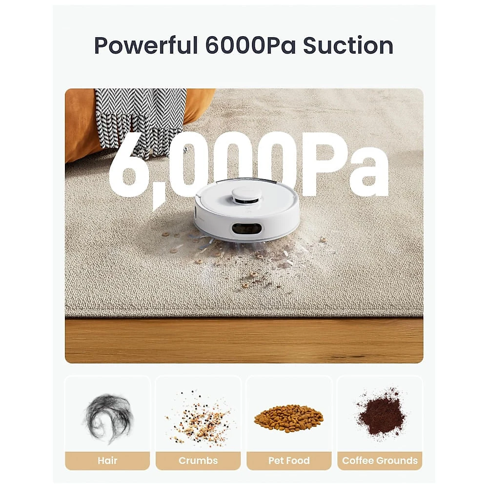Miniatura Robô Aspirador SwitchBot K11+ com Esvazio Automático 6000Pa Navegação Laser Ultra Fino 9,1cm Branco