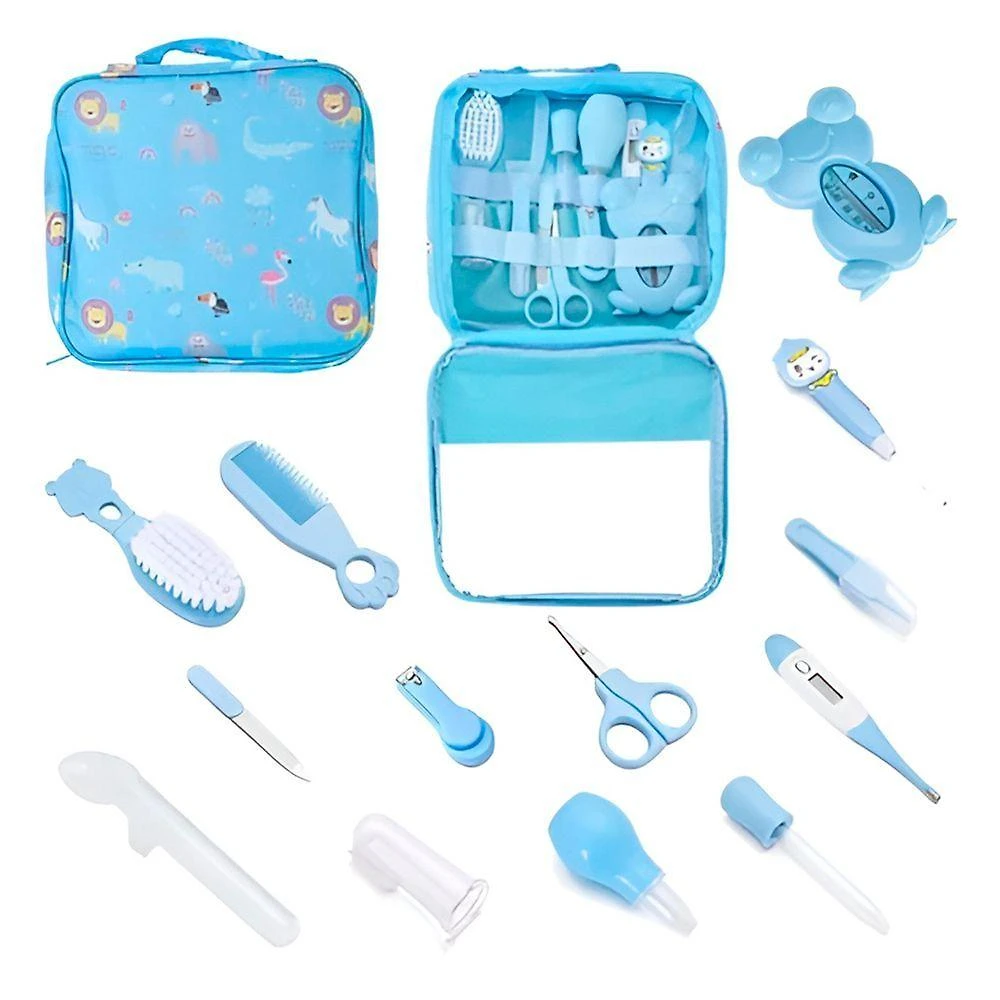 Kit Higiene e Cuidados para Bebê 13 Peças com Bolsa e Termômetro Azul
