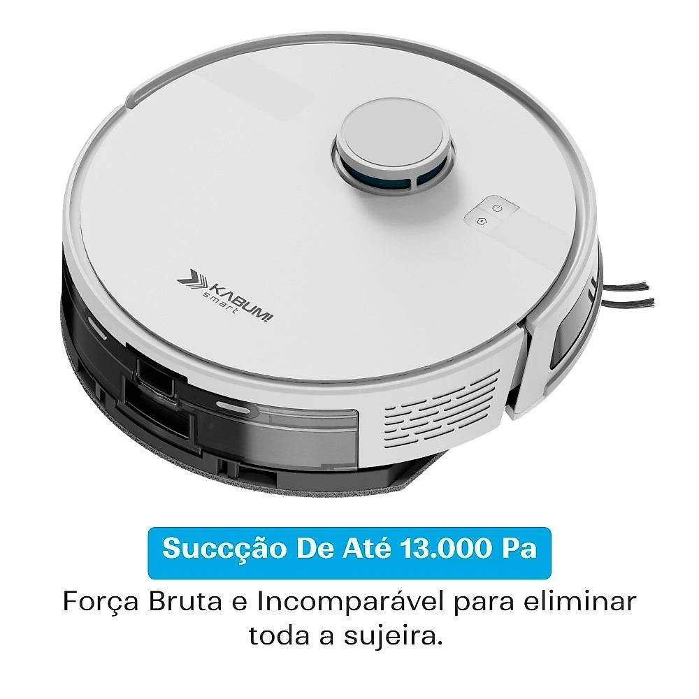 Robô Aspirador e Passa Pano KABUM! smart K800 Pro, Mapeia a Laser, Autolimpante, Recarga automática, 13000Pa, APP, 220v, Branco - KSAR81020BR