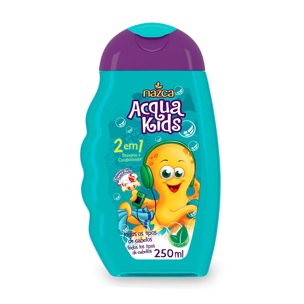 Shampoo Infantil Acqua Kids 2 em 1 Tutti Frutti para Todos os Tipos de Cabelo com 250ml