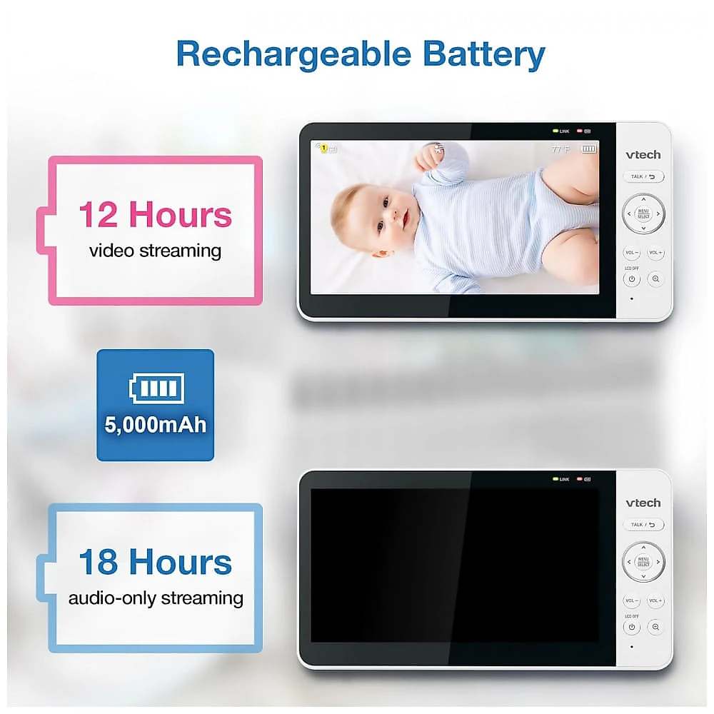 Babá Eletrônica Inteligente VTech com 2 Câmeras, WiFi, Vídeo Full HD 1080p, Aplicativo Gratuito, Detecção de Movimento e Som, Tela de 17 cm