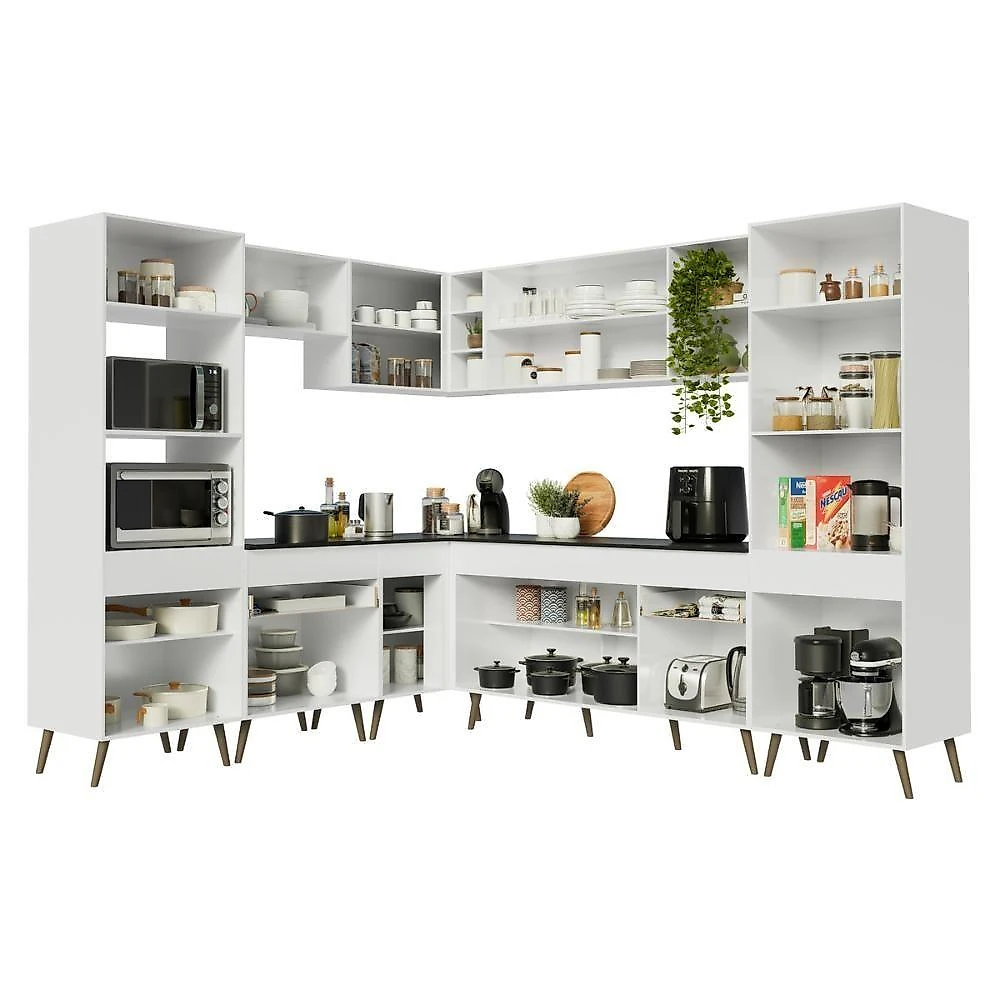 Cozinha Completa Modulada de Canto 13 Portas 2 Gavetas MDP 222CM Branca Multimóveis webcontinental-7899390865121