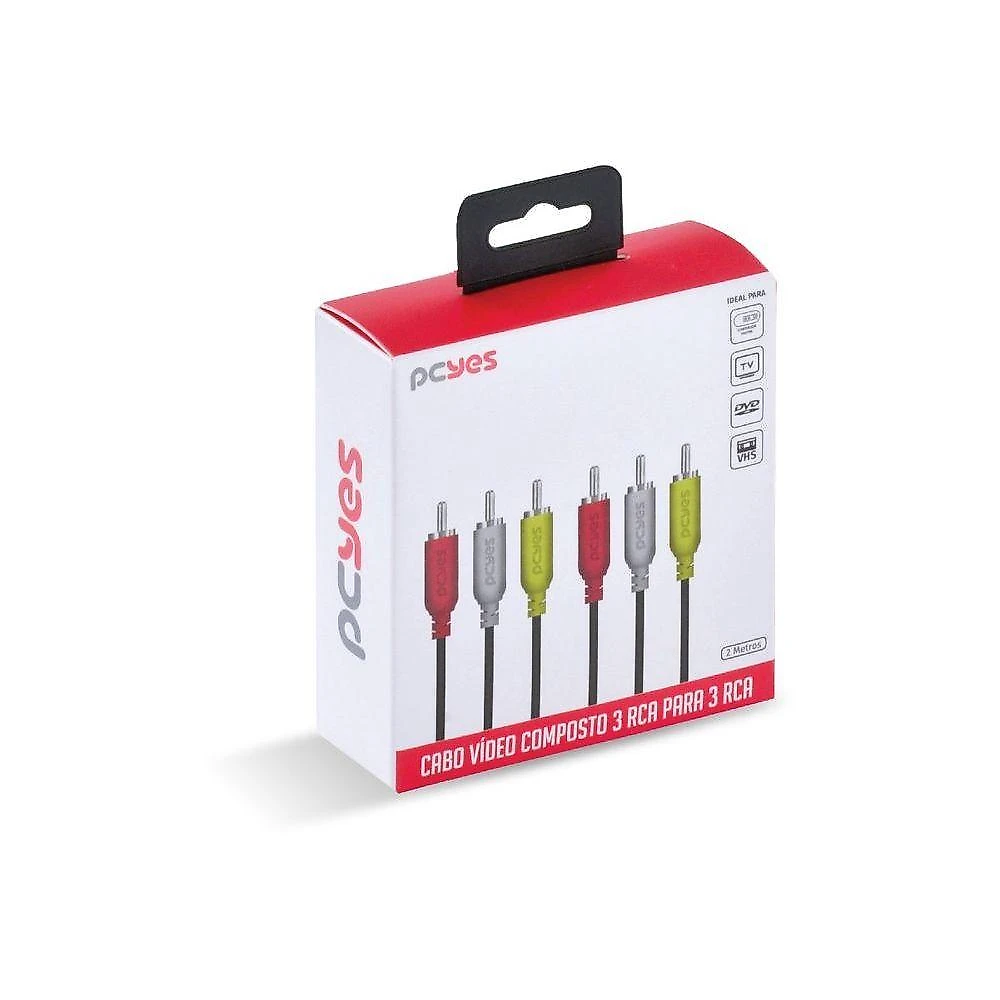 Cabo De Vídeo Composto 3 Rca Macho Para 3 Rca Macho 28awg Puro Cobre 2 Metros - P3r-2