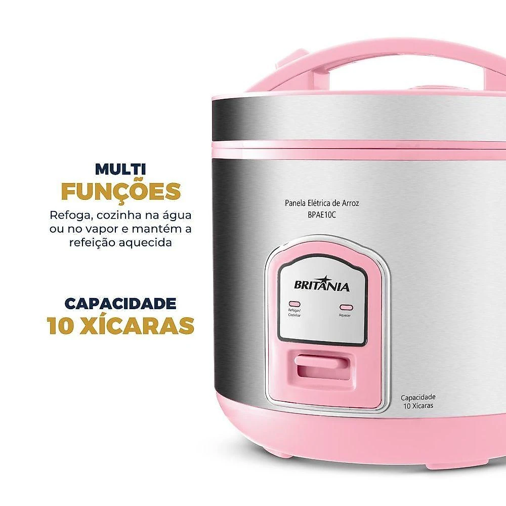 Panela De Arroz Elétrica Rosa Britânia 10 Xícaras BPAE10C 220V