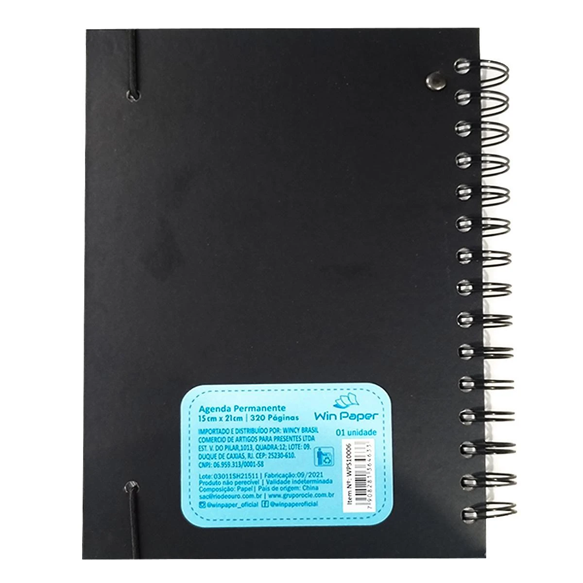 Miniatura Agenda Permanente Preta - 15X21 320 Folhas Win Paper