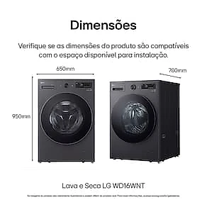 Lava e Seca LG WD16GNTS6 16kg/10kg AI DD Wi-Fi TurboWash 360° Vapor Black Inox 110V