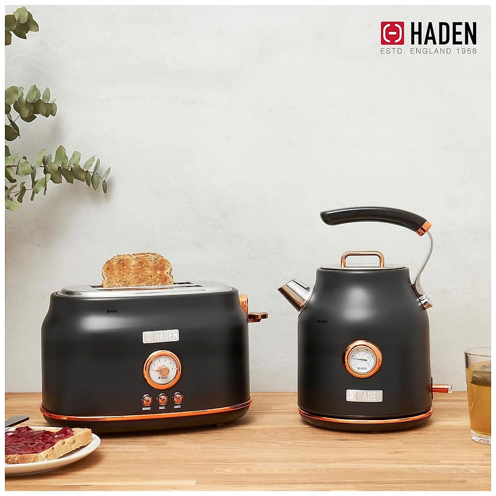 Conjunto chaleira elétrica 1,7L e torradeira 2 fatias Haden Dorset inox preto e cobre 1500W 110V ​