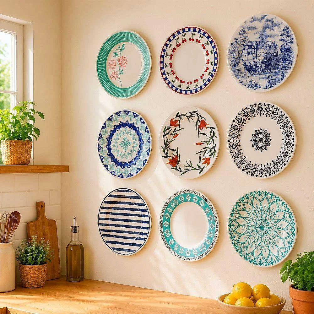 Prato Decorativo Raso Parede Margaridas 25cm Cerâmica Branco