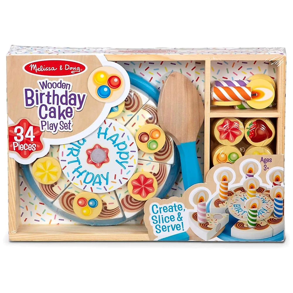 Bolo de Aniversário Infantil de Madeira com Velcro e Coberturas Variadas e 7 Velas para Crianças Acima de 3 Anos, M...