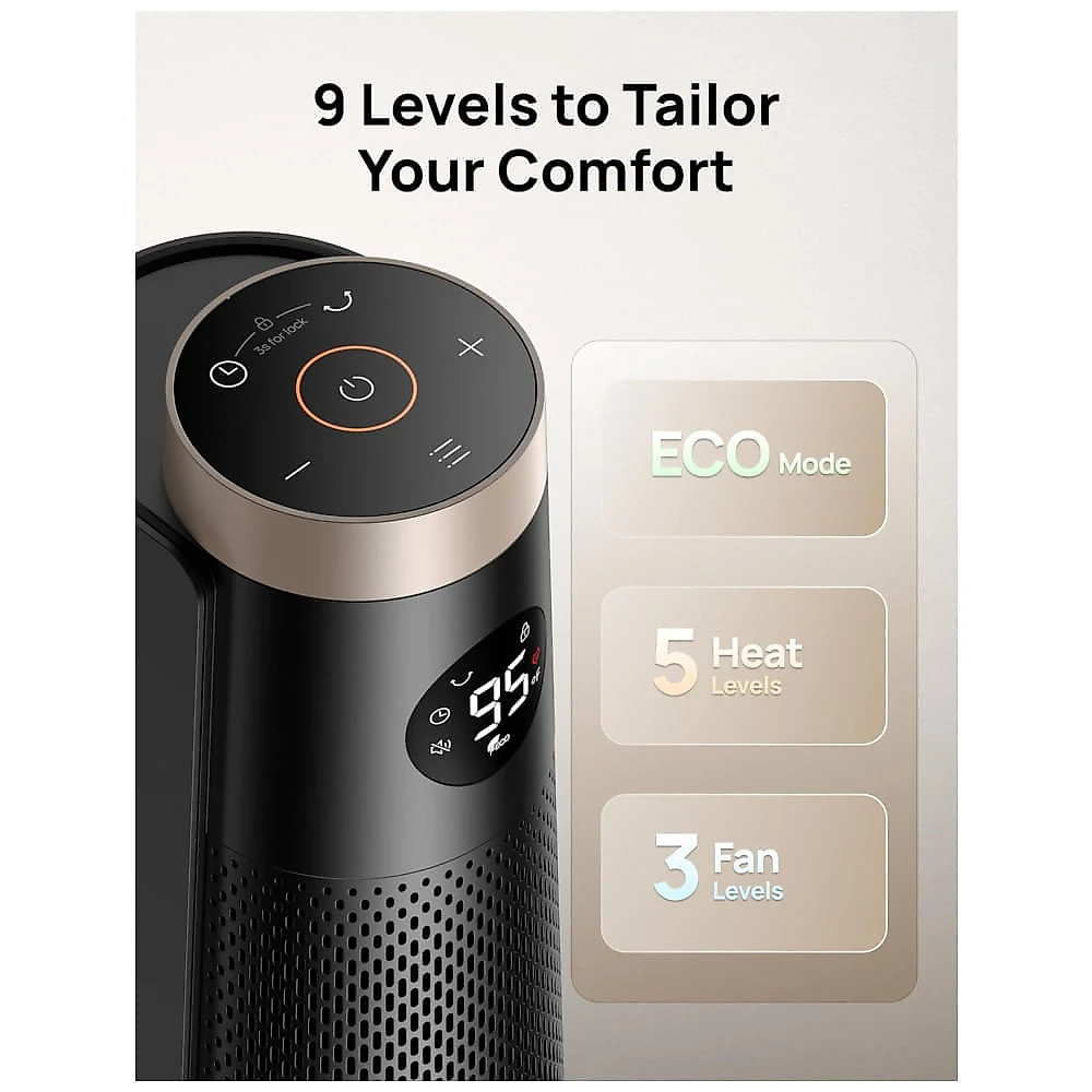 Aquecedor Elétrico Dreo Space Heater Indoor de 76,2 cm com Controle Remoto - Aquecimento Potente para Ambientes Amplos - Design Seguro e Moderno