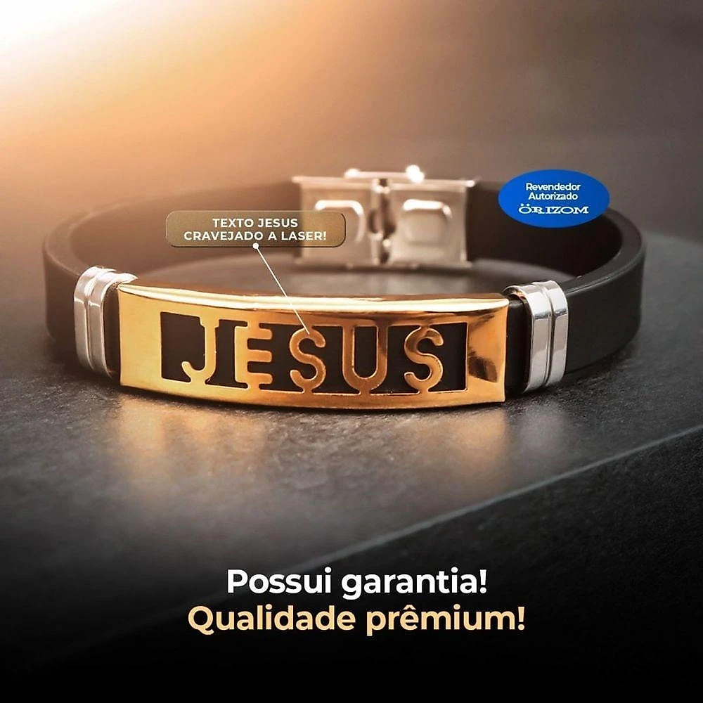Pulseira Ouro Placa Banhada Jesus Cristo Masculina Dourada Ajustavel