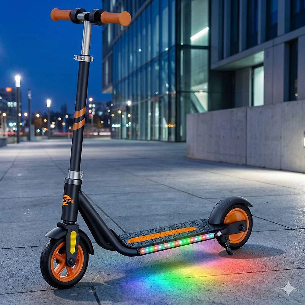Patinete Elétrico Infantil Unitoys 15km-h e 2520mAh e 60kg e Preto com Led e Pezinho de Apoio