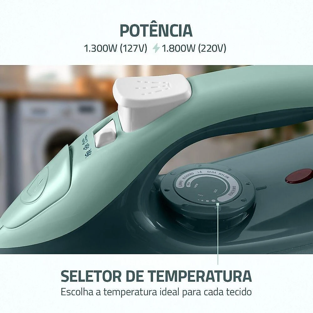 Ferro a Vapor Mondial FVN-02-G 1800W Base Cerâmica Vapor e Spray Verde 220V