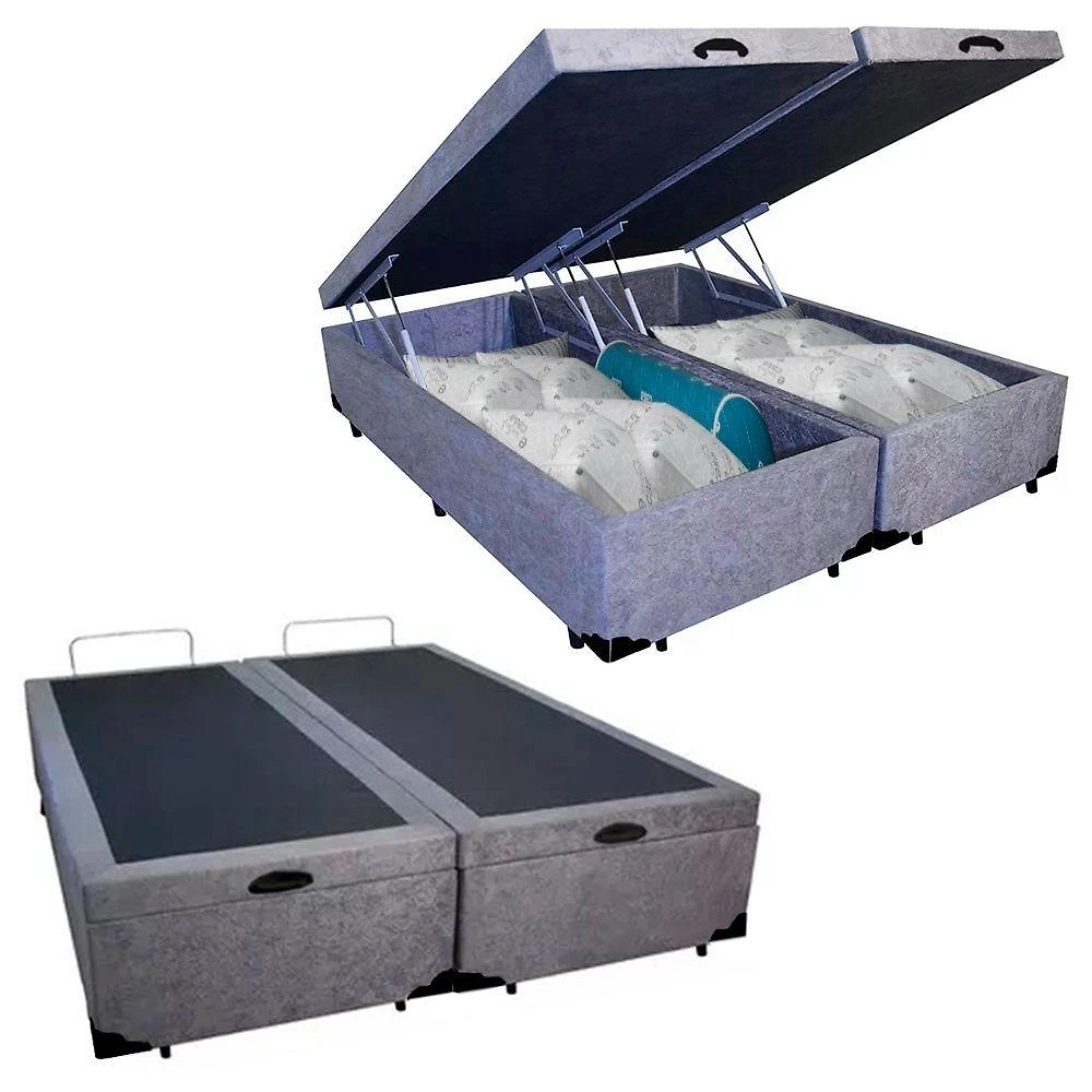 Cama Box Baú Queen Bipartido Suede Mega Cama Cinza 158x198x45cm