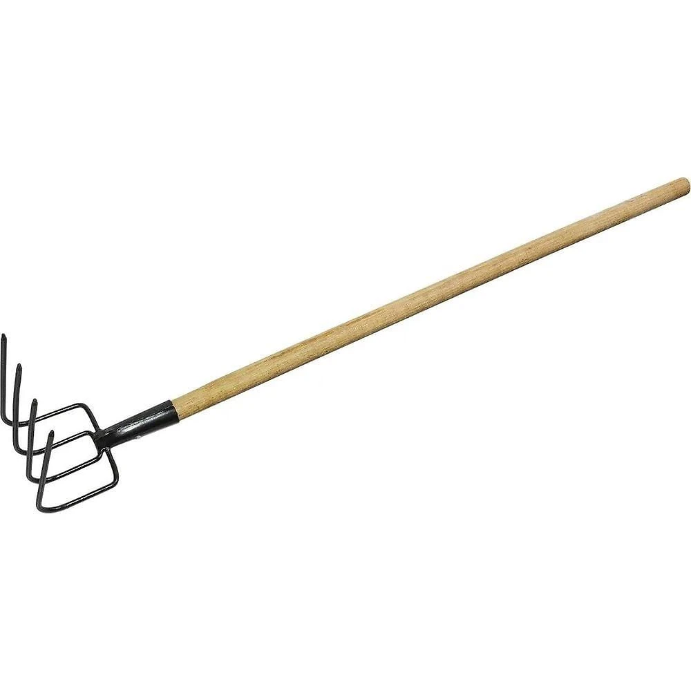 Forcado Curvo 4 Dentes com Cabo Reto em Madeira Resistente e Aço Carbono Especial Collins