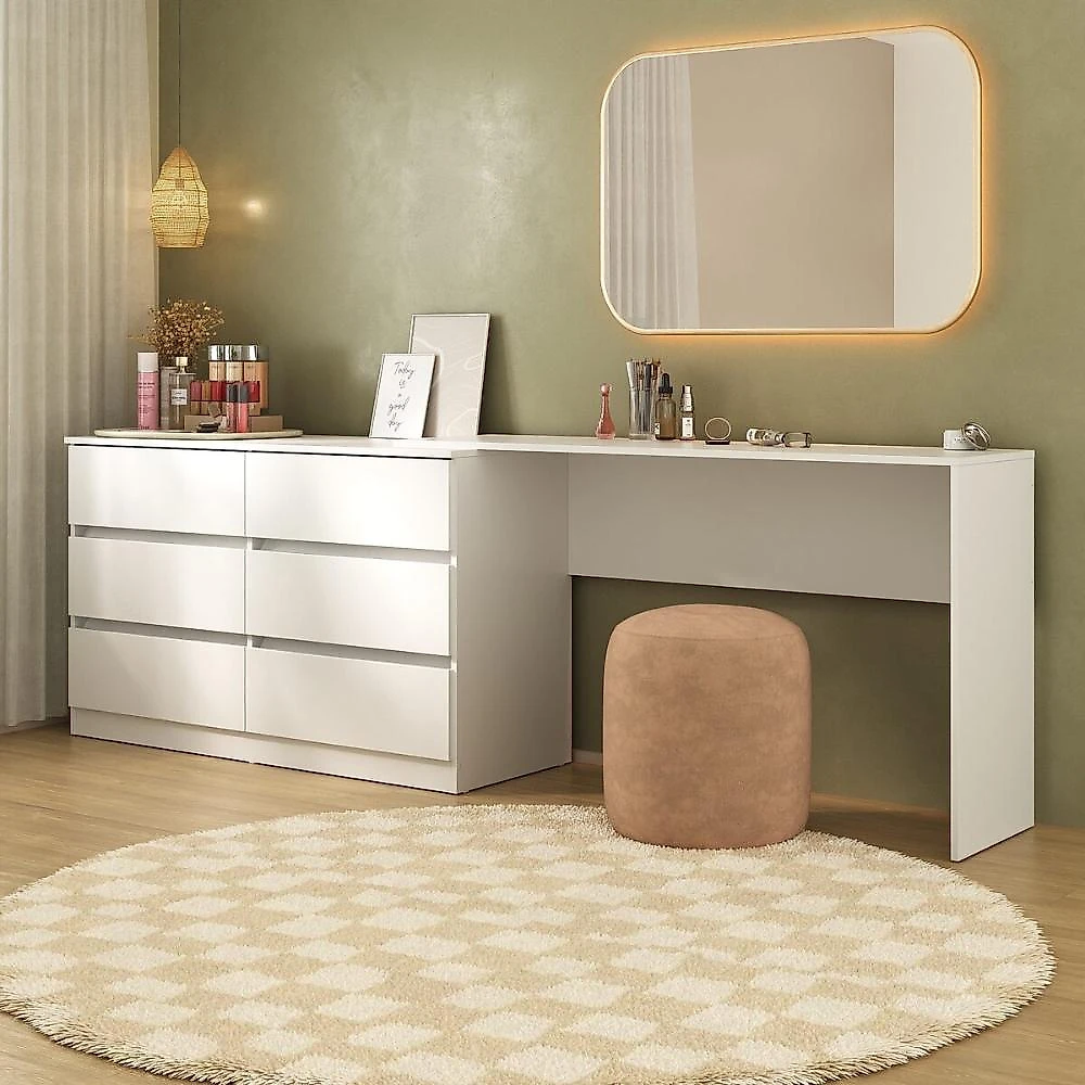 Penteadeira de Canto 120cm 6 Gavetas Flex Multimóveis MP4404 Branco