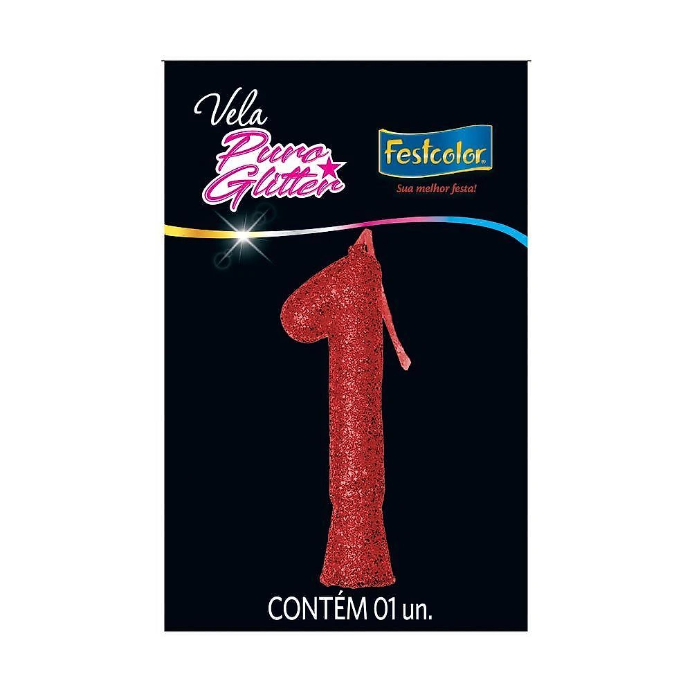 Vela De Aniversário Puro Glitter Vermelha Modelo ?