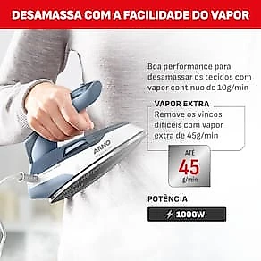 Ferro a Vapor de Viagem Arno Travelgliss Base em Aço Inox Azul e Branco Bivolt