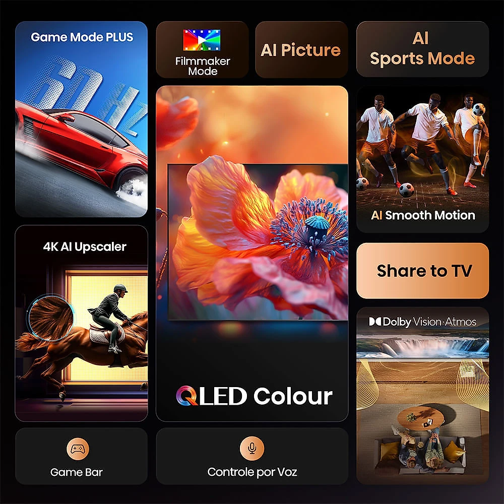 Smart TV QLED 4K Hisense 43" polegadas 43Q6QVV com Processador AI, Dolby Vision Atmos e Compatibilidade Alexa e Google Bivolt
