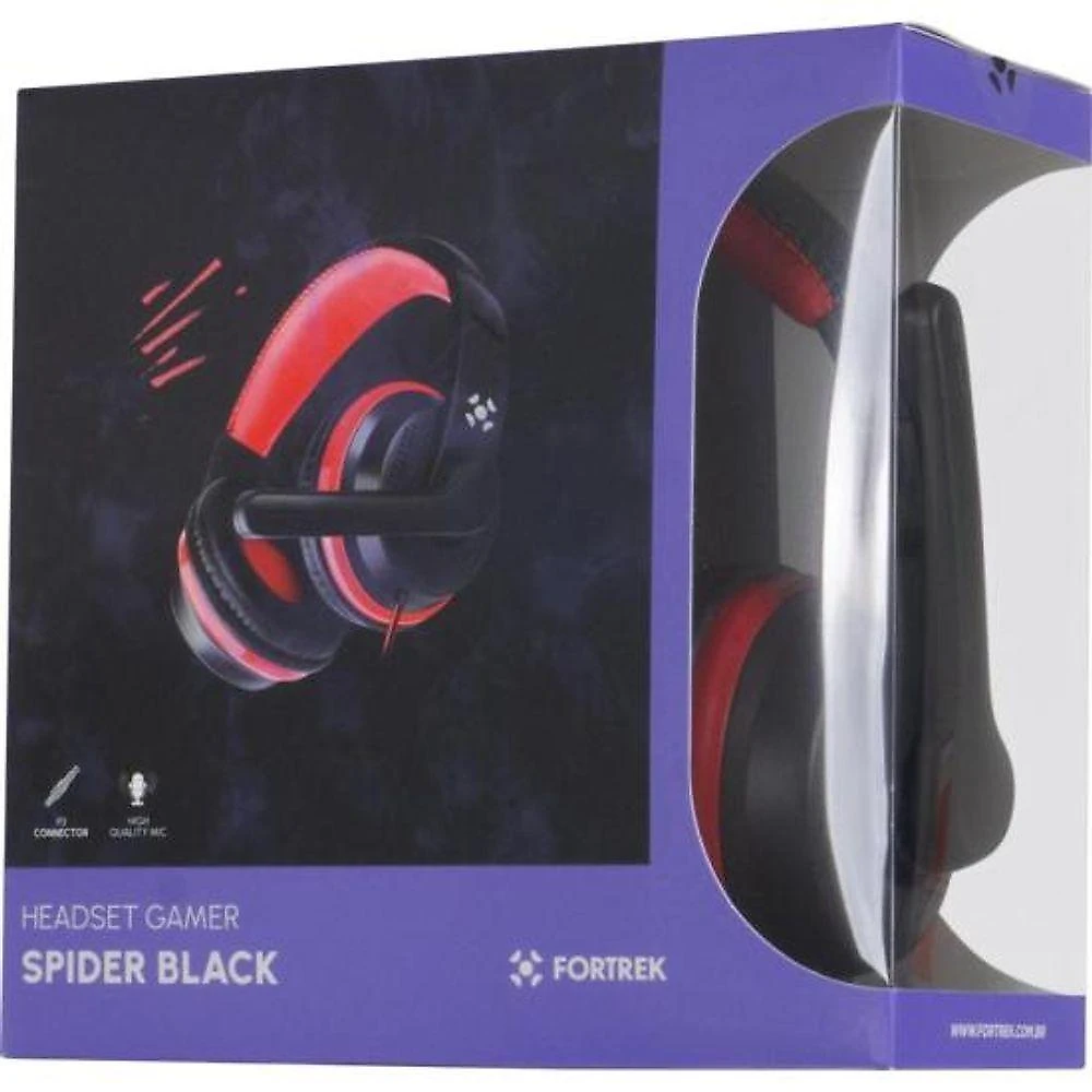 Headset Gamer Fortrek Spider Black P3 [F002] com Conexão P2 e Graves Potentes Preto, Vermelho